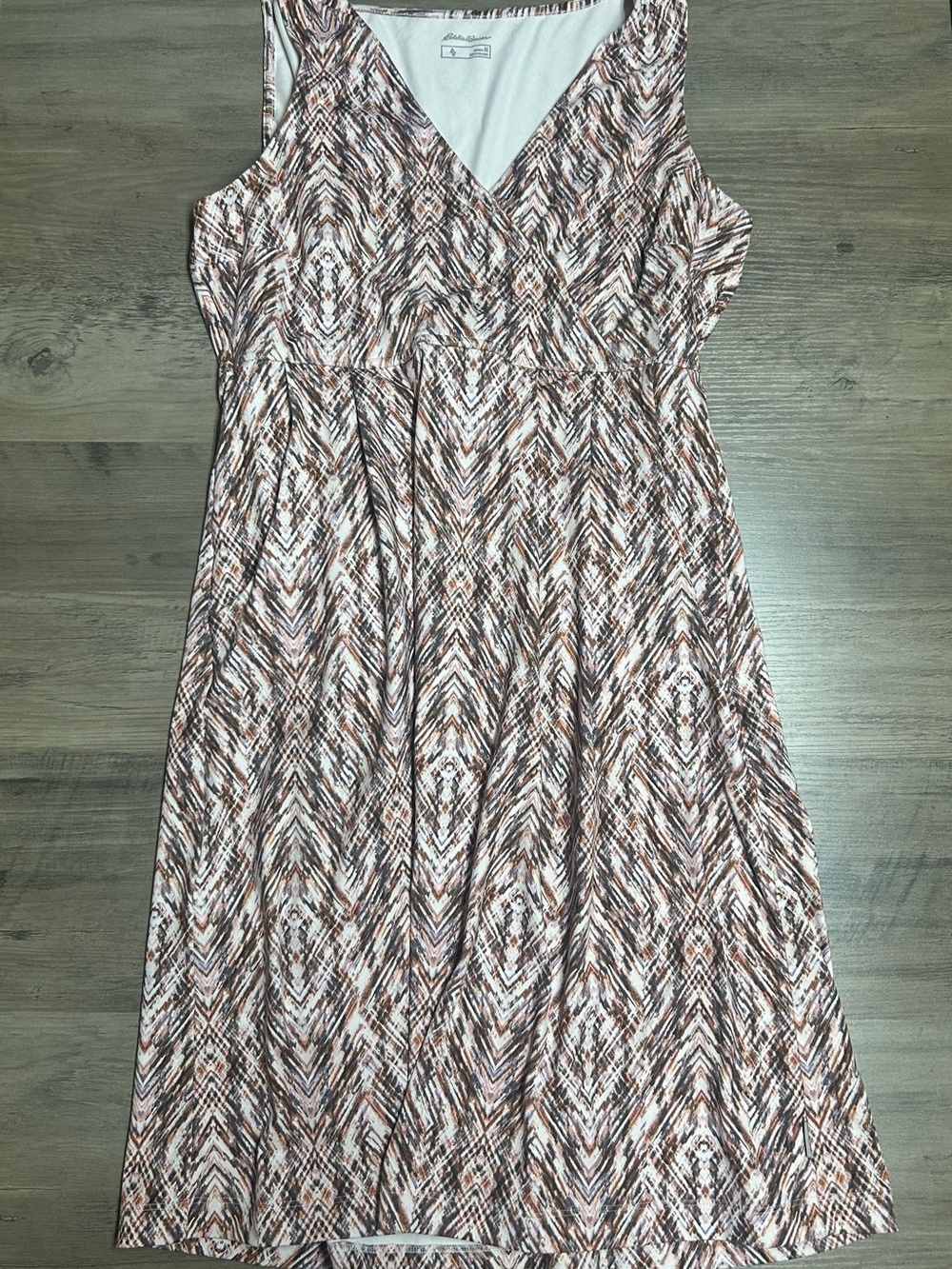 Eddie Bauer Sleeveless V-Neck Dress in Brown and White